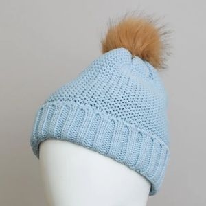 Boutique Powder Blue Sherpa Lining Pom Beanie